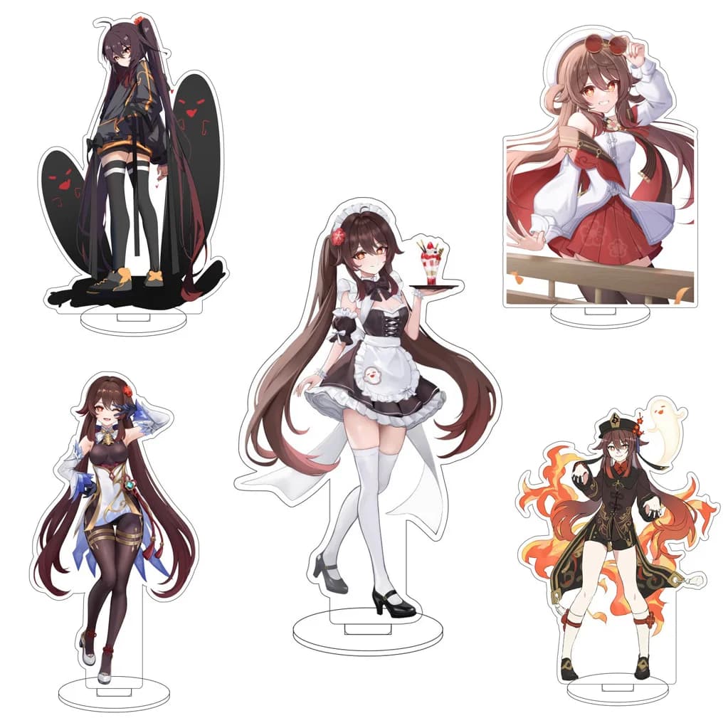 16CM Anime Genshin Impact ‌Hu Tao Qiqi‌ Yoimiya ZhongLi Aether Cos Acrylic Figure Ornaments Desk Exquisite Decor Cute Gifts