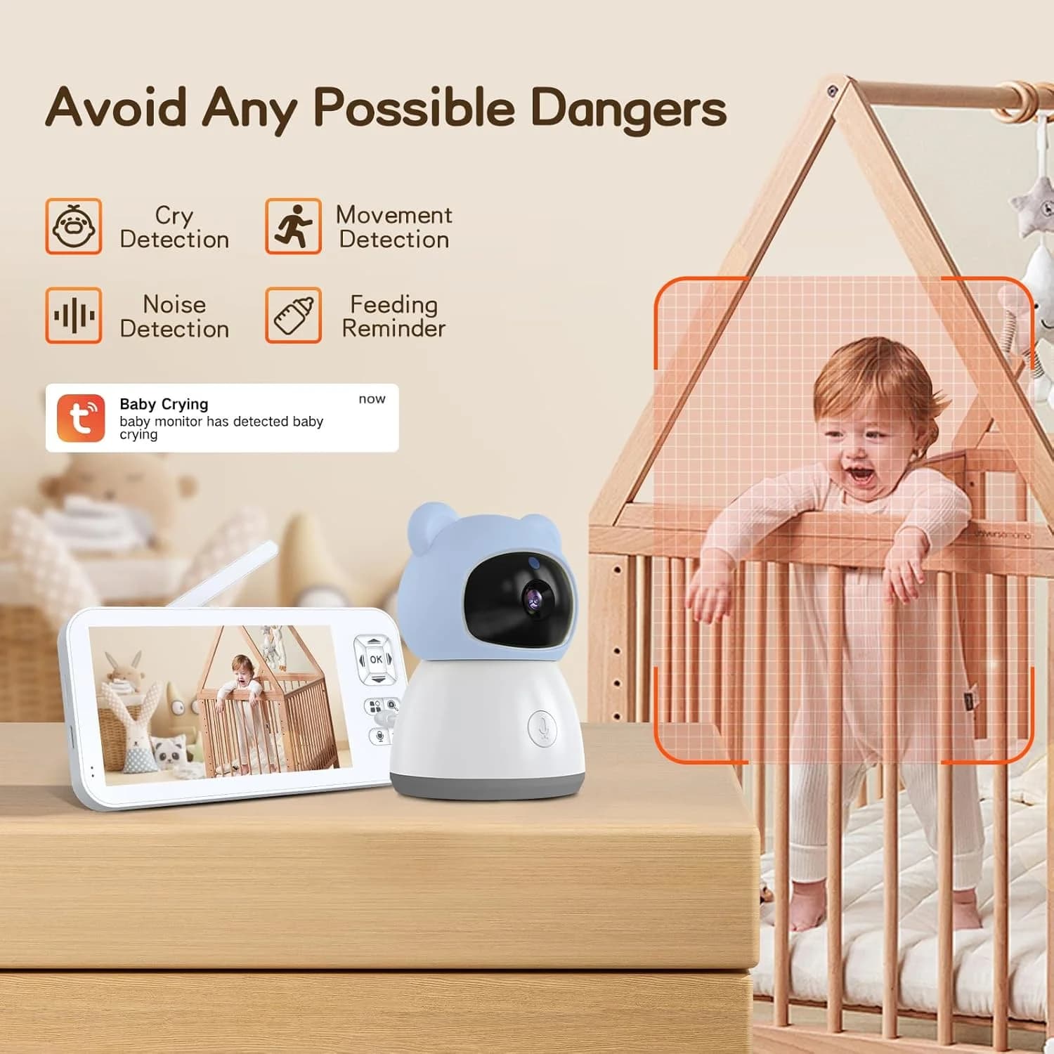 Baby monitor video wireless da 5 pollici Audio bidirezionale Conversazione Visione notturna Monitoraggio della temperatura Baby Nanny Telecamera di sicurezza Collegare il telefono