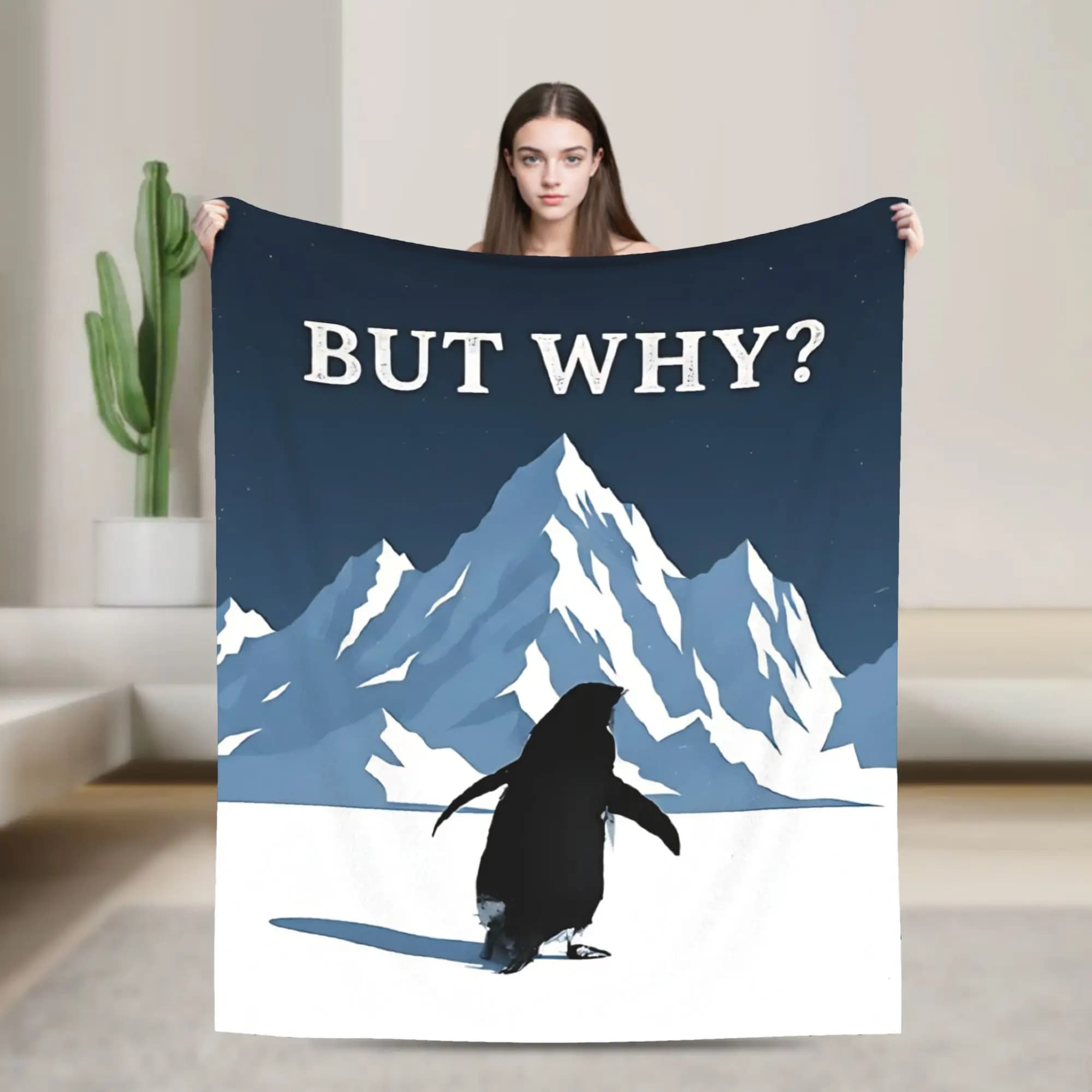 Coperta in pile divertente e morbida con design meme del pinguino nihilista, ideale per l'arredamento tessile della casa