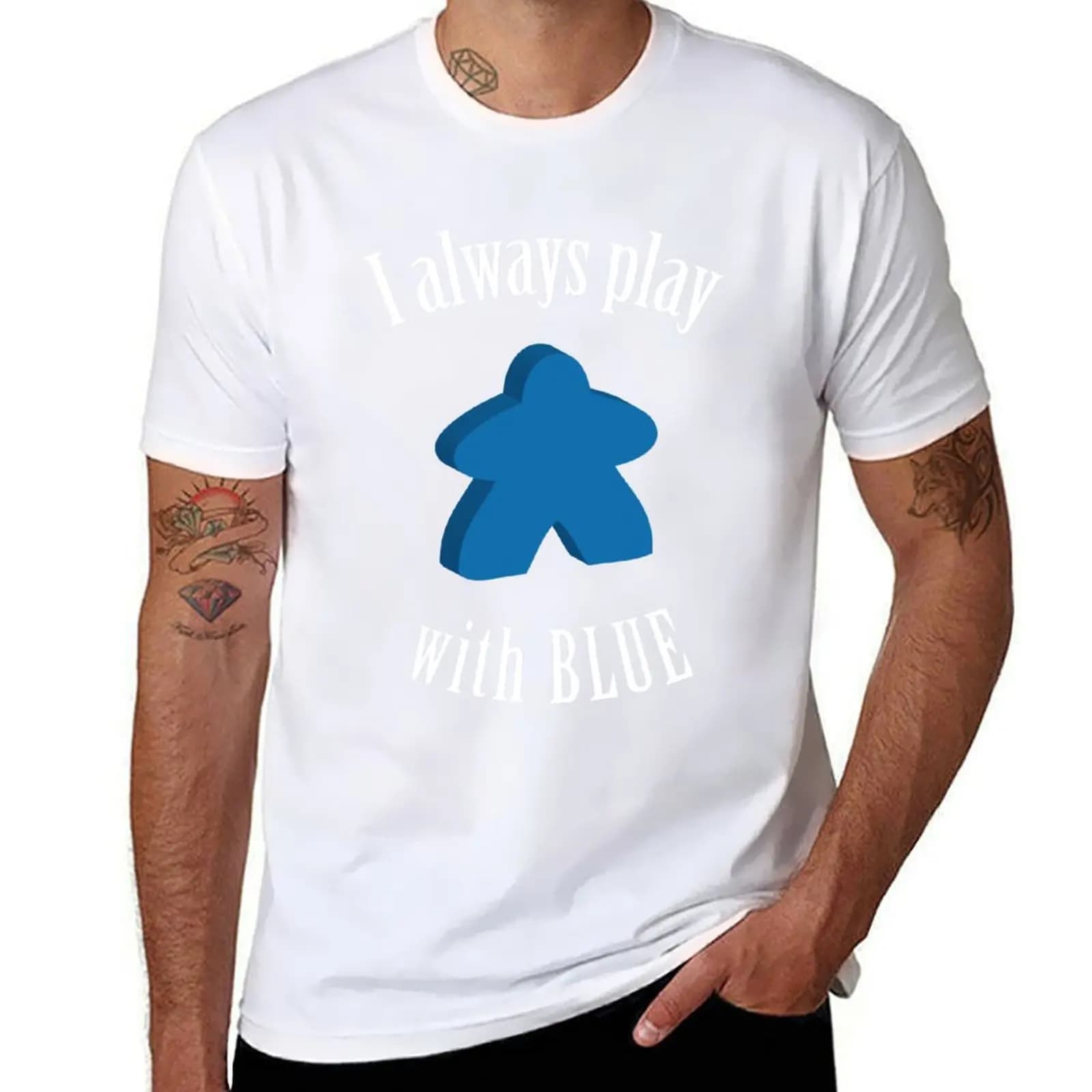 T-shirt Always Meeple with Board I Game Blue Play Design, top basic a maniche corte