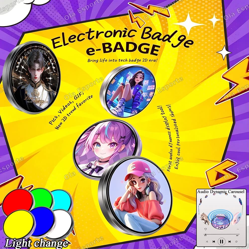 Nuovo Badge LED Cyberpunk Anime con Display HD, Cornice Digitale per Foto, Badge Elettronico Fai-da-Te, Regalo Merchandising Cartoon, Accessori per Cosplay