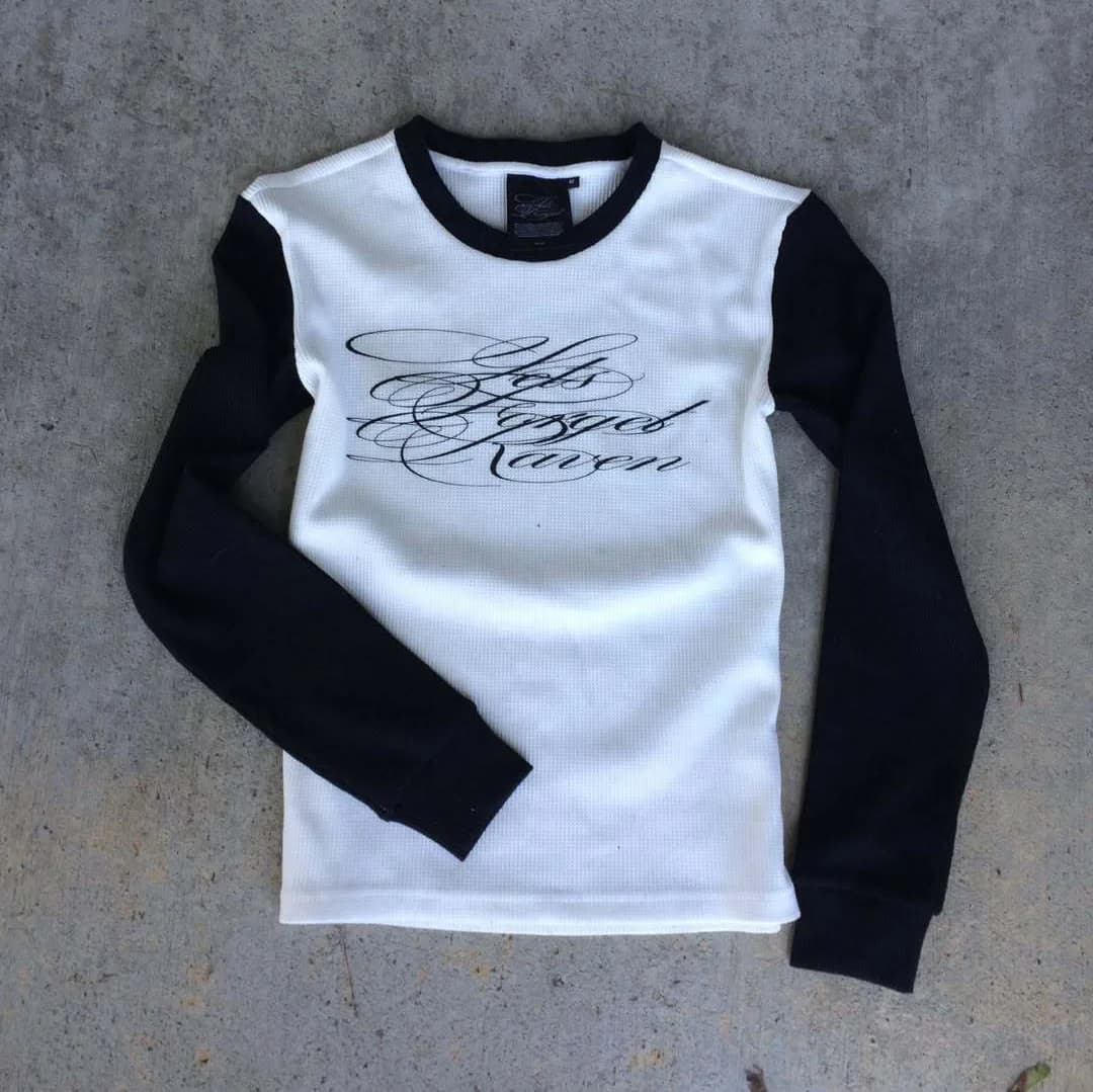 New long sleeve shirt with Dark Retro y2k print, trendy gothic top for street style.