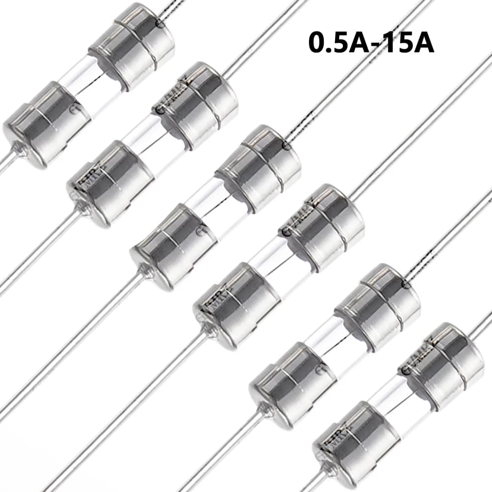 100 Pezzi/Lotto Fusibili in Vetro 3.6x10mm 1A 1.5A 10A con Terminali, Fusibili Assiali per Protezione Elettronica di Circuiti Stampati