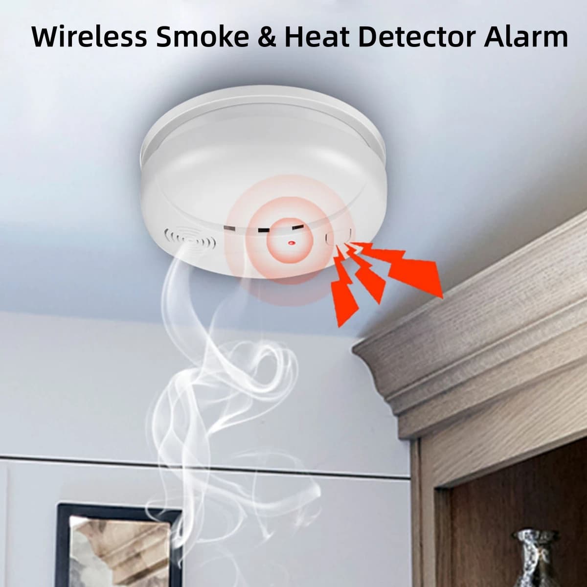 Wireless 433MHz Smoke & Heat Detector Fire Alarm Sensor With Fault Self-check Functionfor Indoor Home Safety Security