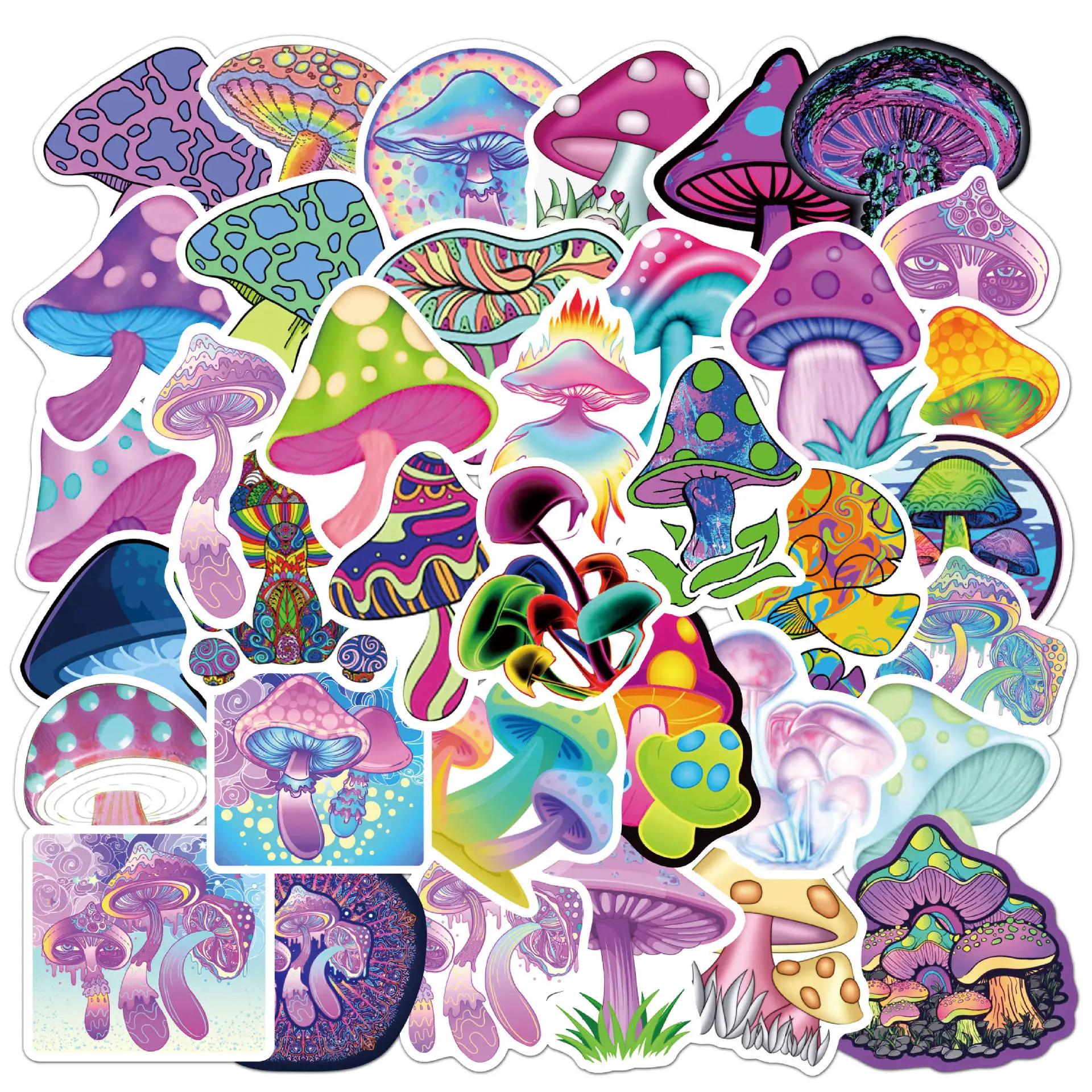 50 Pezzi Adesivi Colorati Psichedelici a Forma di Fungo Arcobaleno, Adesivi Estetici Carini a Tema Piante e Funghi per Graffiti, Skateboard, Decorazione Laptop