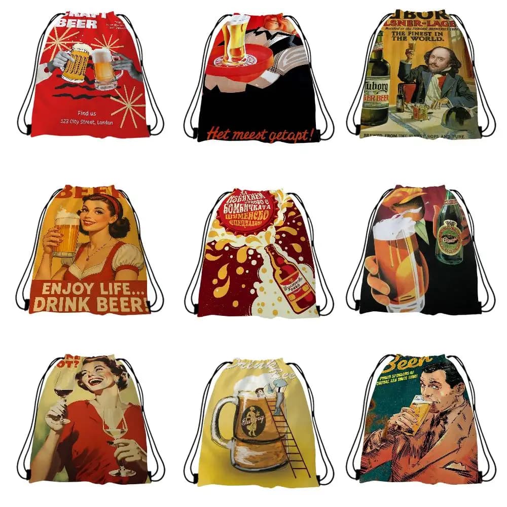 Zaino con coulisse per birra design anni '80 per scarpe Zaino Borse a tracolla Borsa da palestra