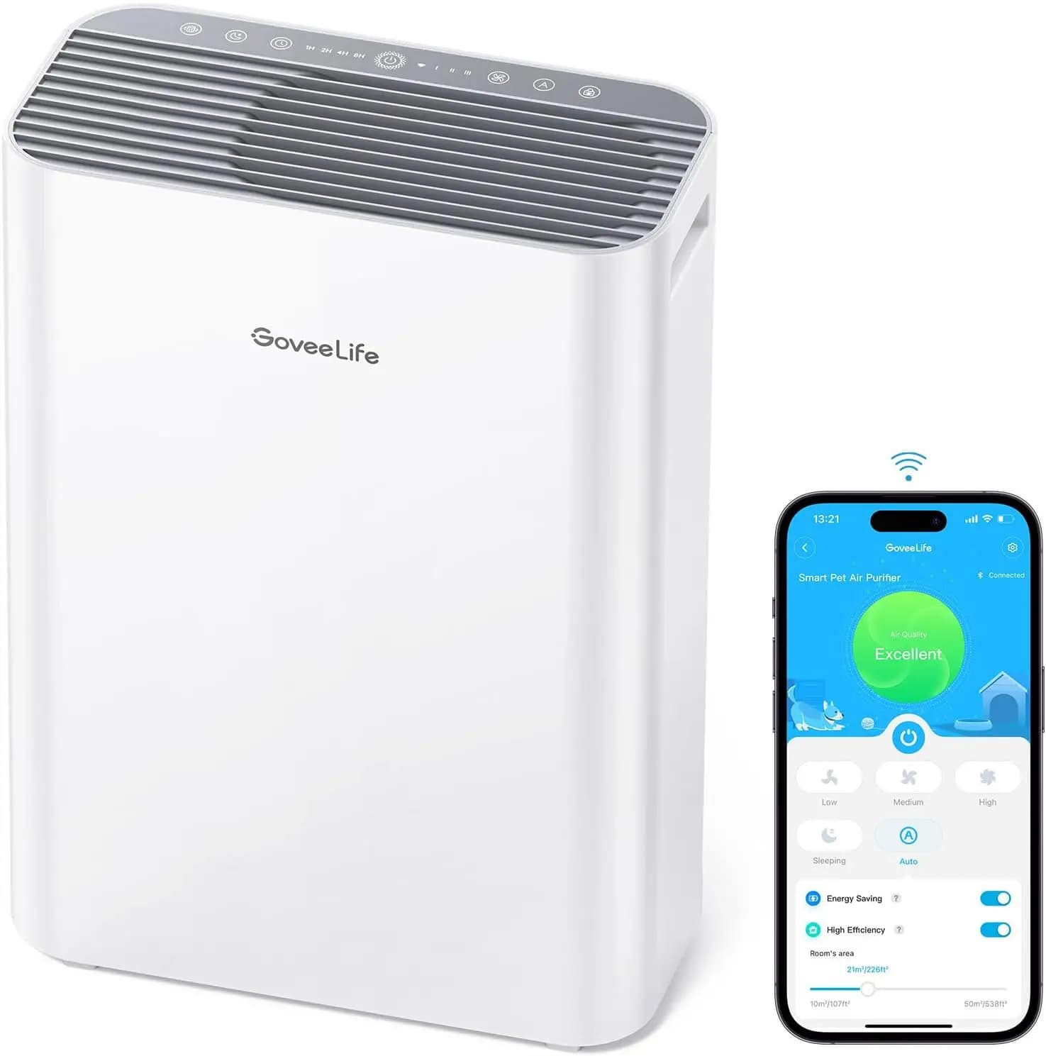 Purificatore d'Aria Intelligente per Grandi Ambienti con Sensore PM2.5, Filtro Lavabile, Blocco Animali Domestici, Controllo App, Silenzioso 24dB