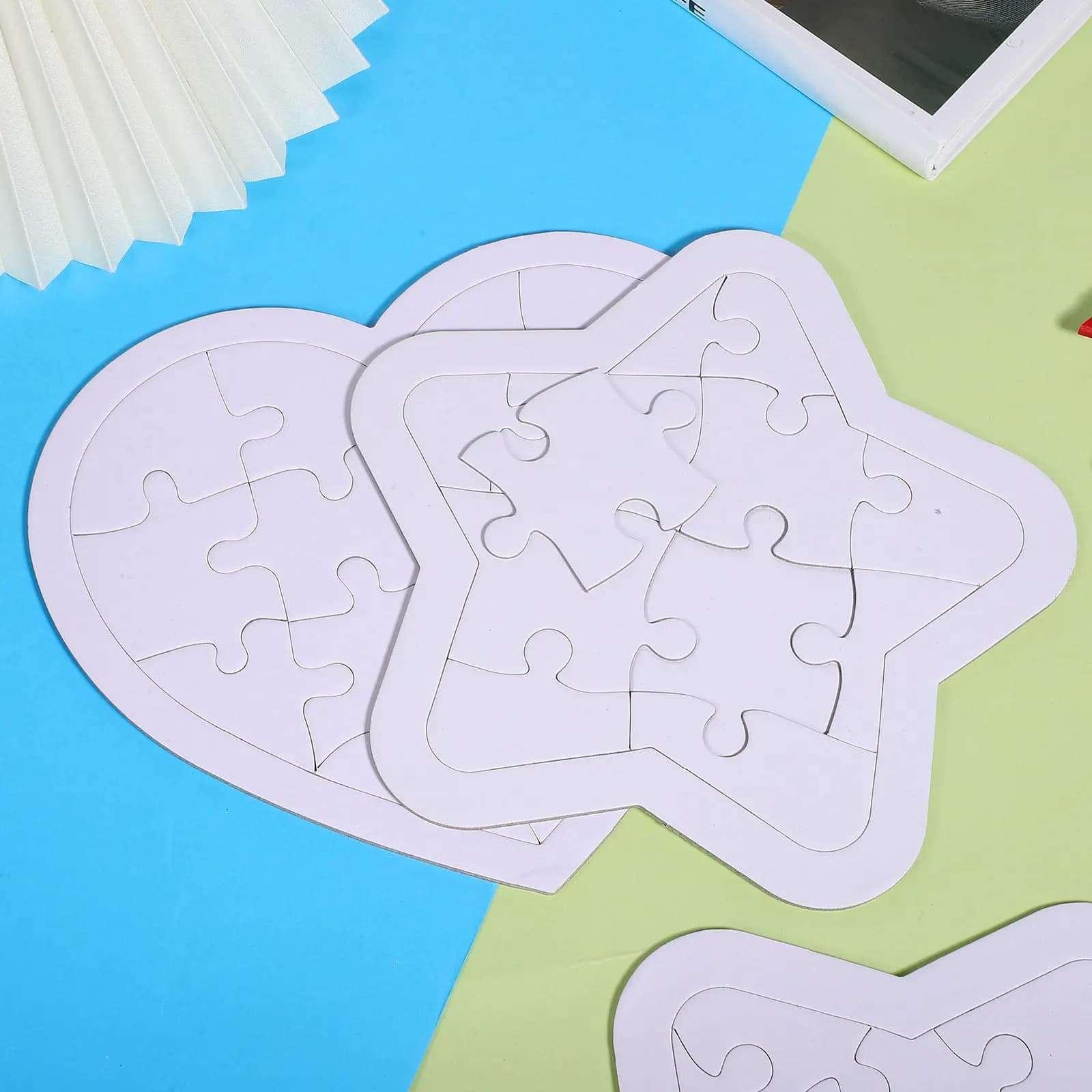 4 Set di Puzzle Vuoti a Forma di Stella e Cuore per Dipingere, Disegnare, Artigianato, Puzzle per Sublimazione, Creativi per Bambini