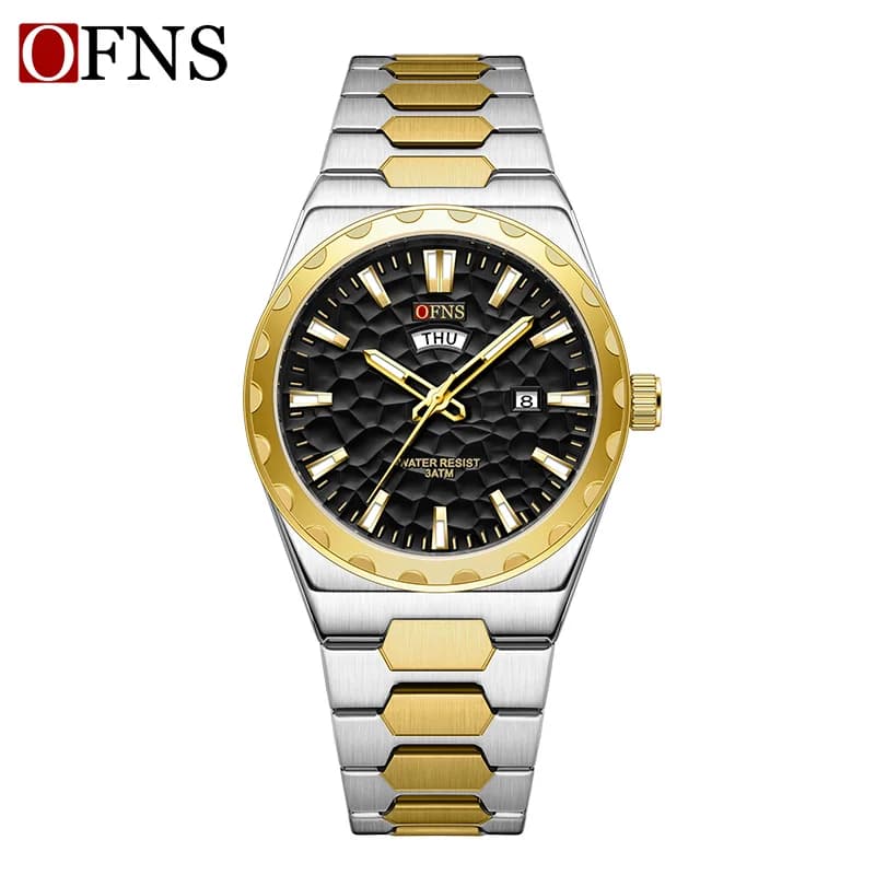OFNS 5319 Men's Fashion Quartz Watch Luminous Hands Calendar Stainless Steel Strap Business Casual Watches for Man reloj hombre