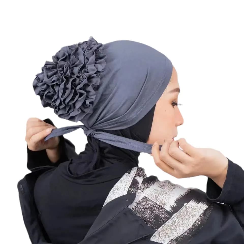 Hijab da donna alla moda tinta unita Hijab turbante Caps Chiffon Flower Decor copricapo islamico Head Wrap Head sciarpa Cap