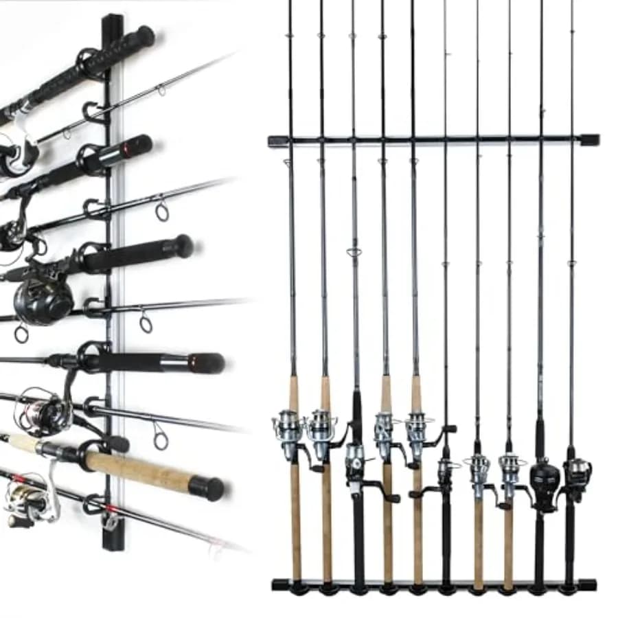 Portacanne da Pesca, Organizzazione per Garage e Stoccaggio a Parete, per Mulinelli, Attrezzatura e Accessori, Supporto Verticale/Orizzontale