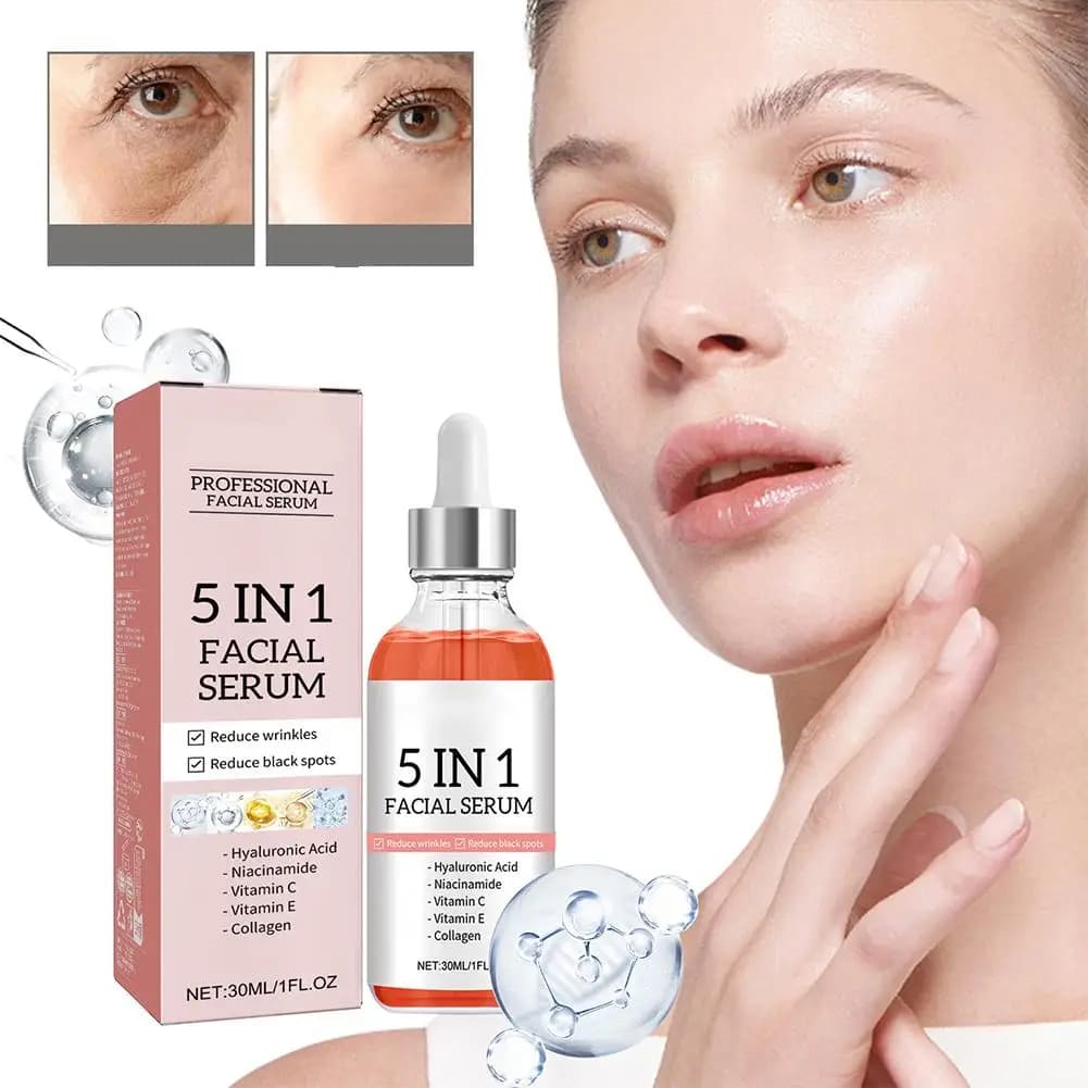 Face serum 5 in 1 30% vitamin C hydrating whitening shrinks anti-wrinkled pores fades acne spots serum skin care face