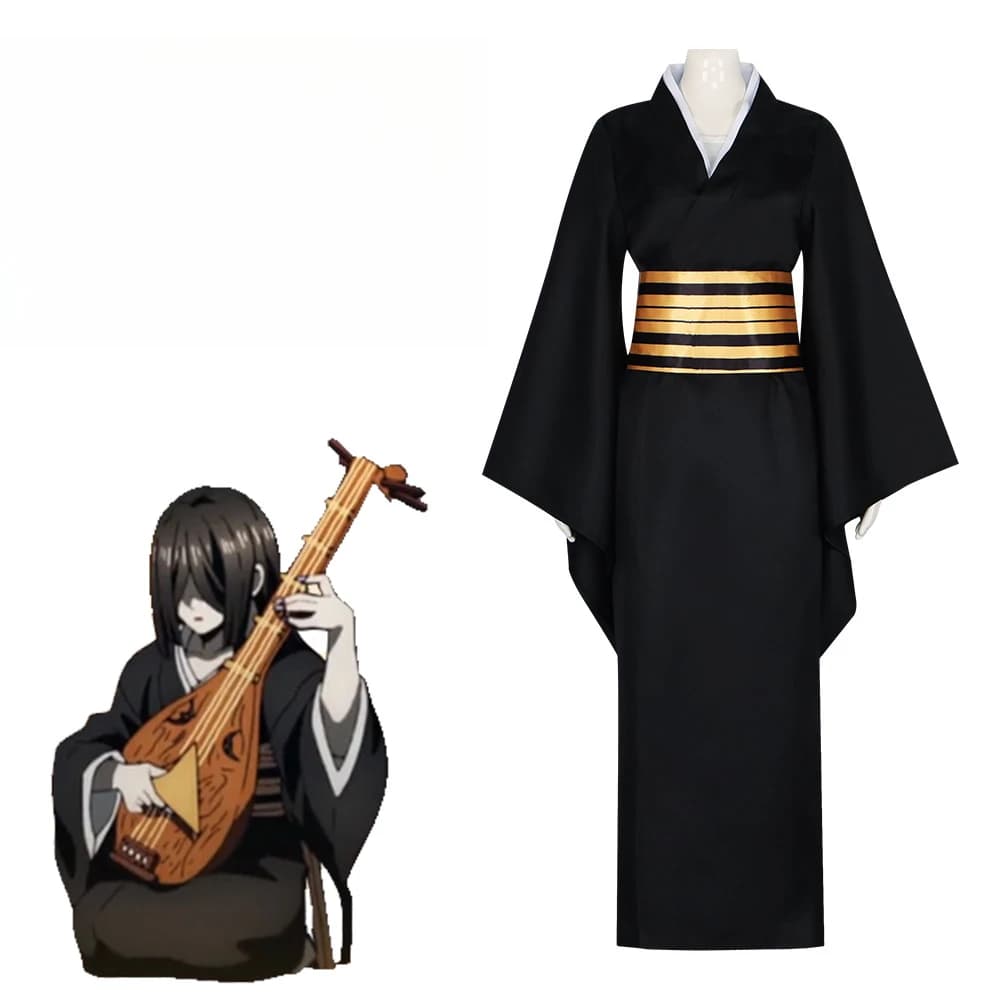 Costume cosplay di Halloween Anime Demon Slayer Nakime Girl Kimono nero giapponese vestito abito accappatoio parrucca donna vestito di carnevale