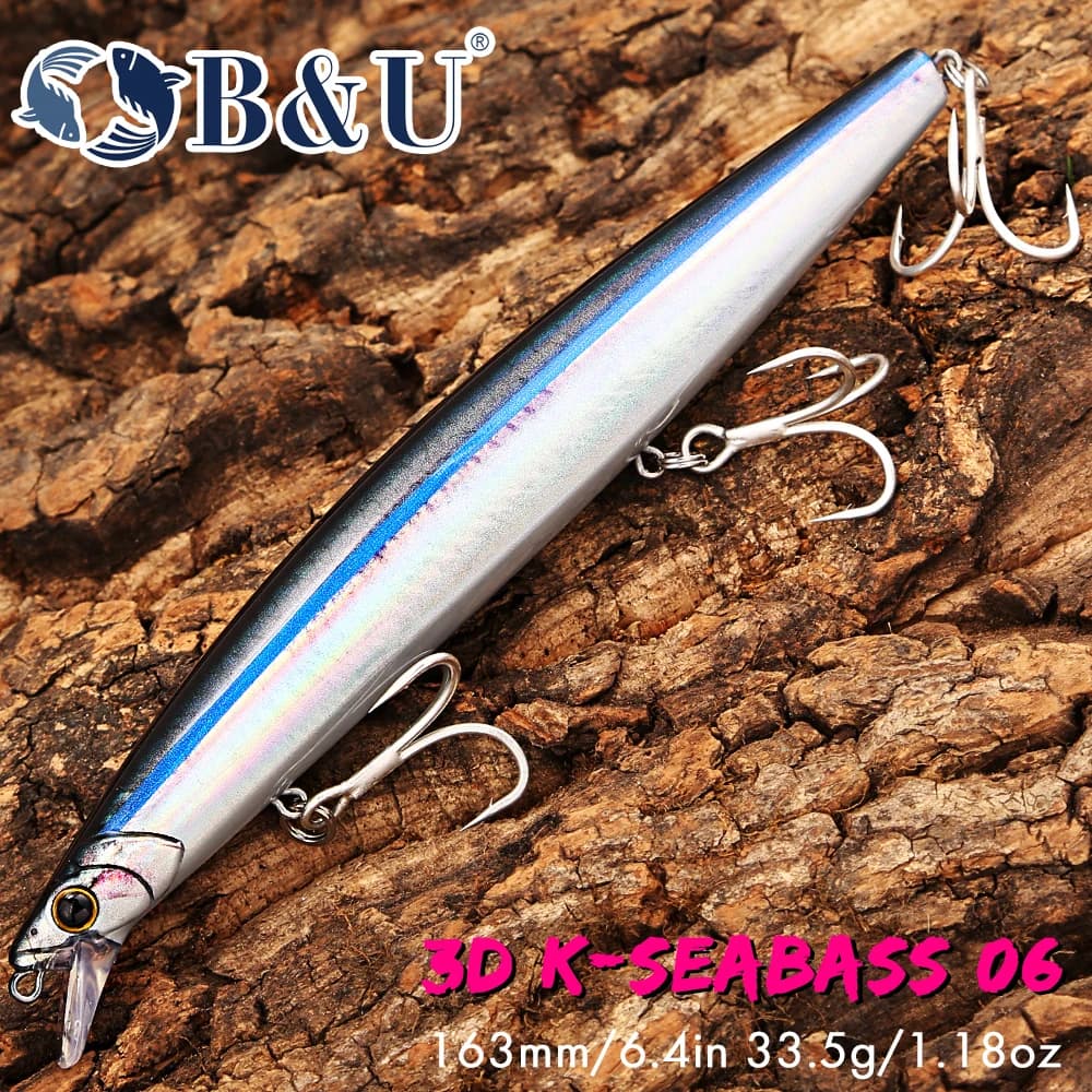 B&U 163mm/33.5g Esca galleggiante per pesciolini da pesca in mare a lancio lungo, esca dura con ami tripli, esche per acqua salata per bassi di mare