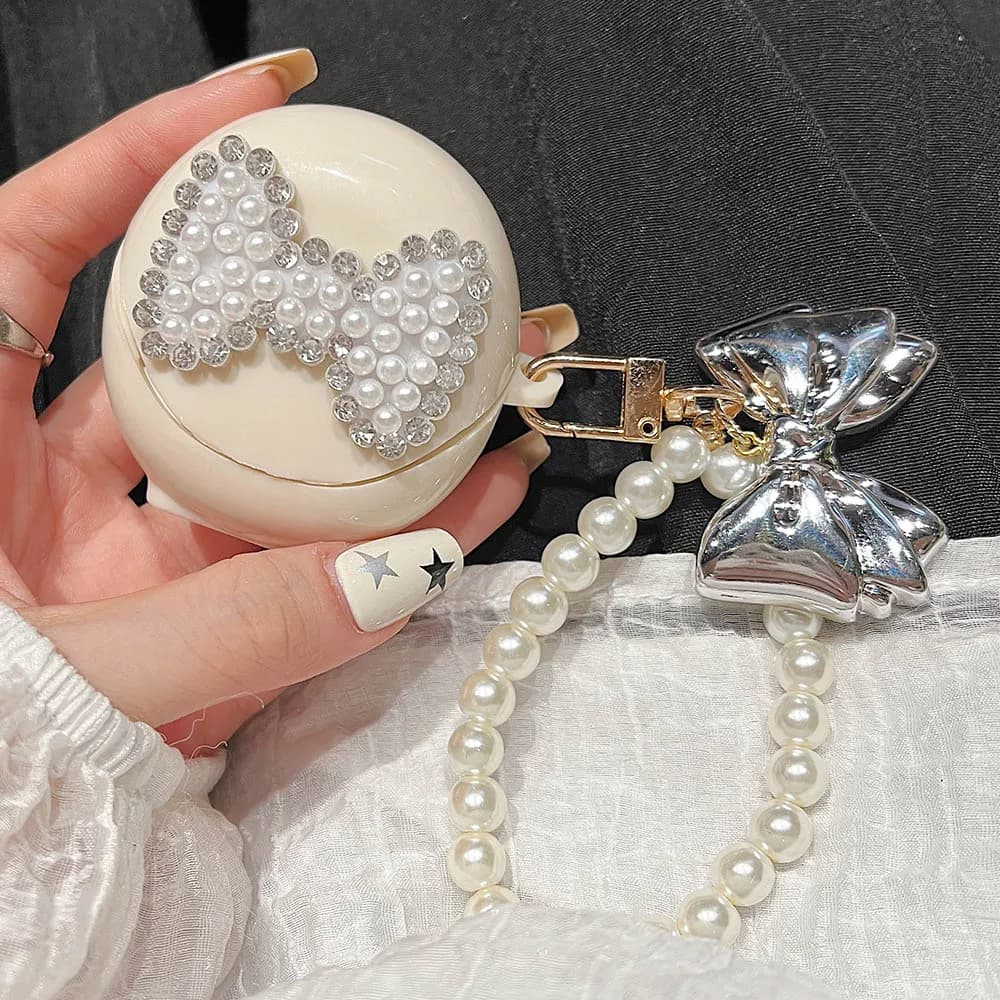 Custodia di lusso 3D Pearl Diamond per OPPO Enco Air 2i Air3 custodia protettiva antiurto morbida per auricolari con bracciale con fiocco elettrolitico