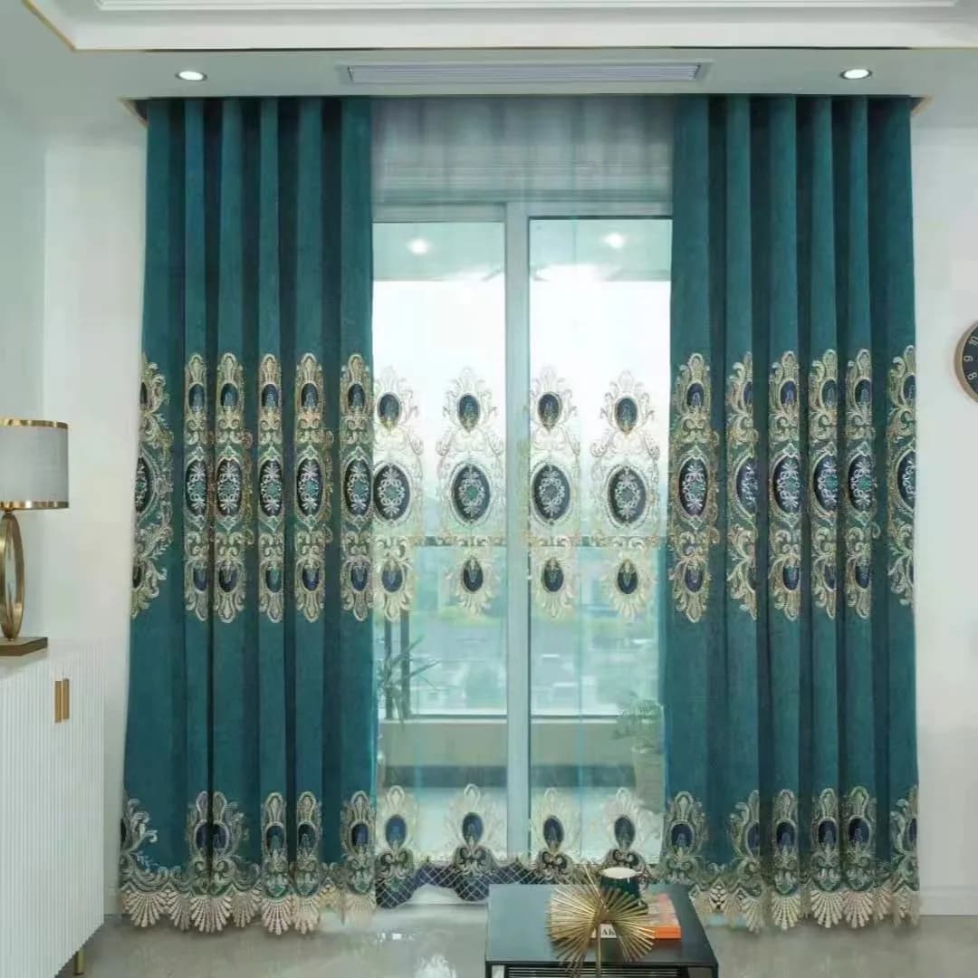 European Valance Guest Hollow Embroidered Chenille Luxury Curtains for Living Room Bedroom Dining Blackout Tulle Window Custom