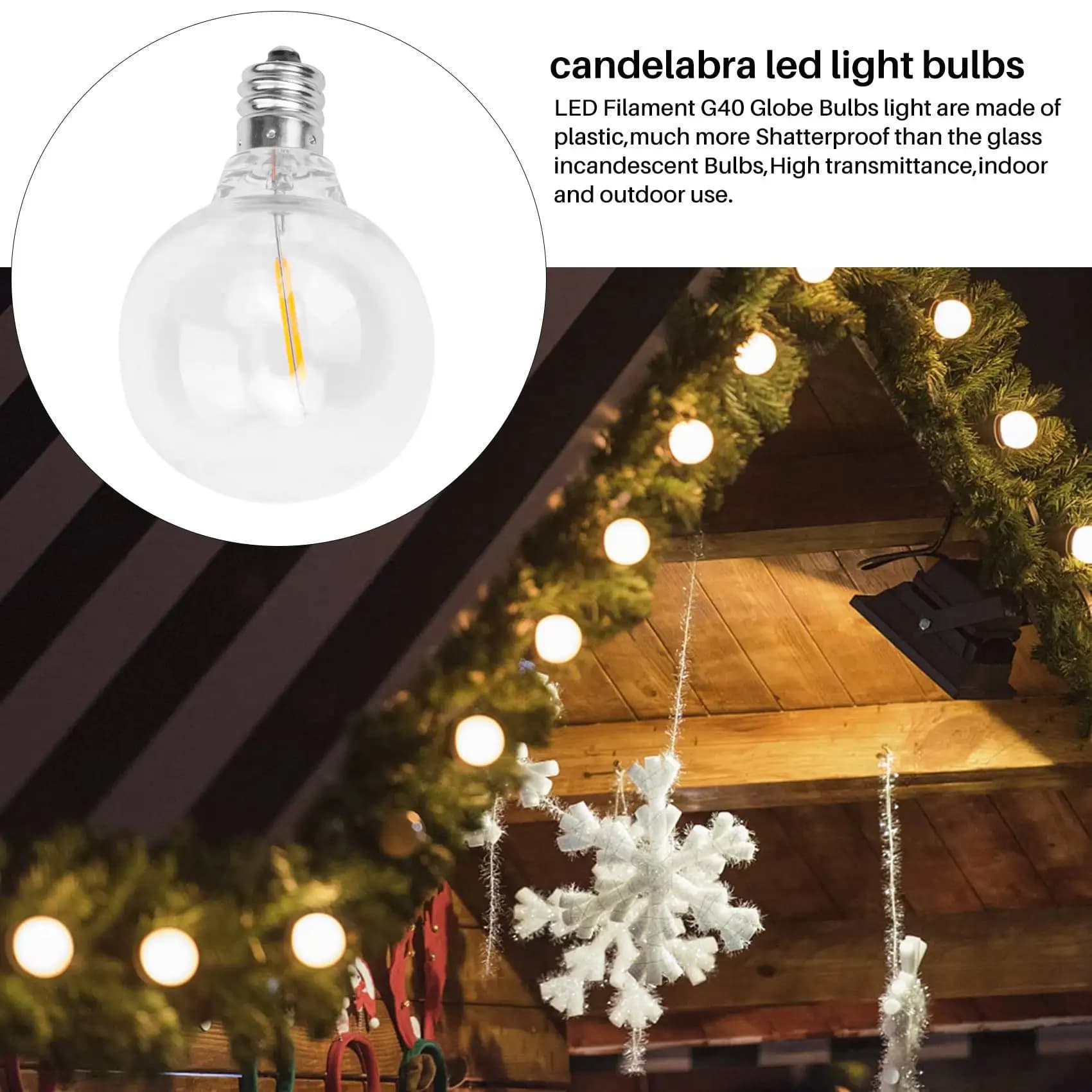 Lampadine di ricambio a LED G40 da 3 pezzi, lampadine a globo LED infrangibili con base a vite E12 per luci solari a stringa bianco caldo-ABQU