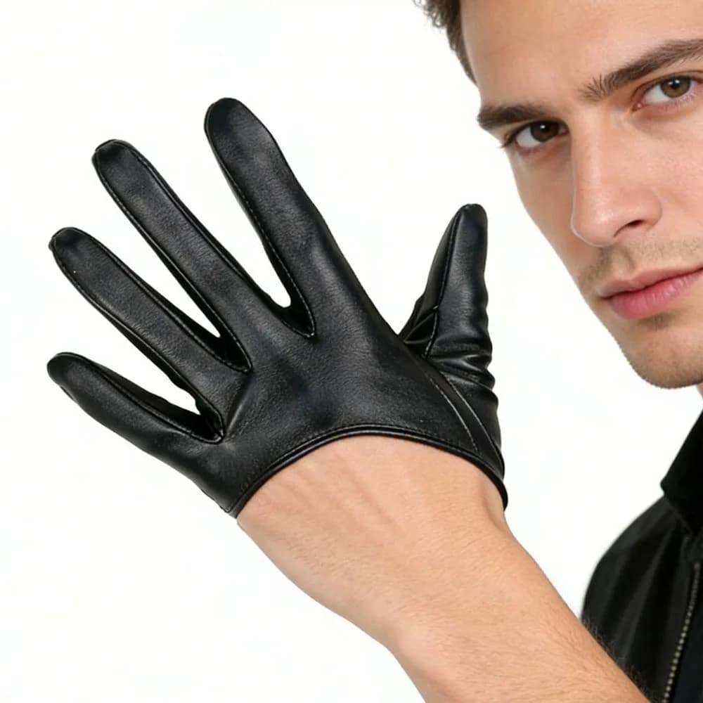 Lolita Fingerless Half-palm Gloves PU Leather Solid Color Five Finger Mittens Hip Pop Punk Patent Leather Gloves Men