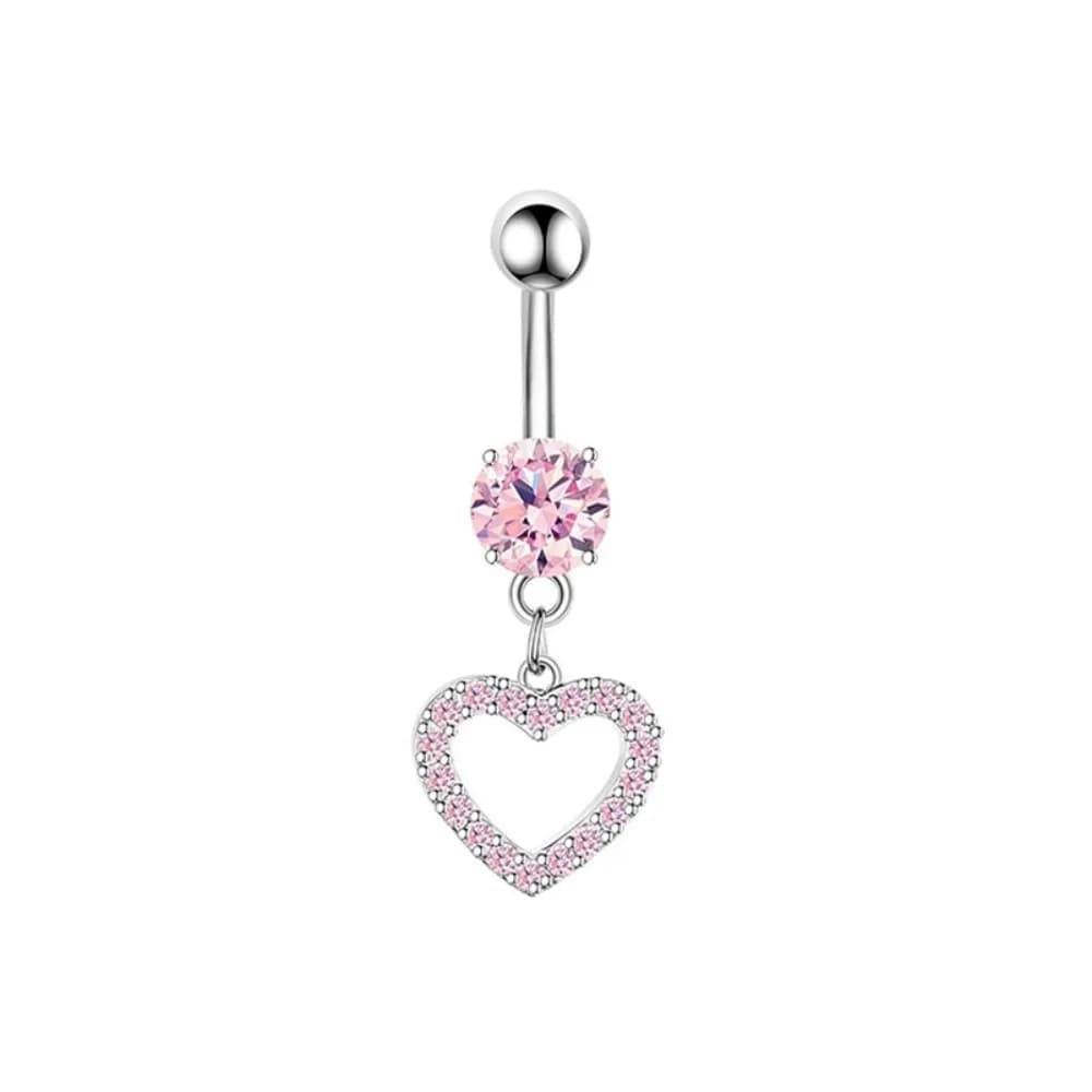 Anello da ombelico alla moda in acciaio inossidabile con fiocco e zircone rosa a forma di cuore, gioielli per il corpo in rame