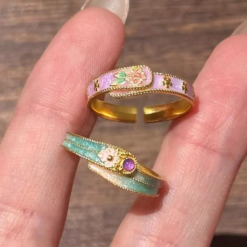 Color drop glaze print ring new Chinese retro index finger ring ring