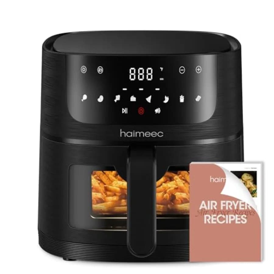 Friggitrice ad Aria 8-in-1 da 6,3 Qt con Cestello Antiaderente e Finestre Trasparenti per Arrostire, Cuocere, Disidratare, Riscaldare, Grigliare, con 95% di Olio in Meno, Temperatura Massima 400°F, Funzione Agitazione