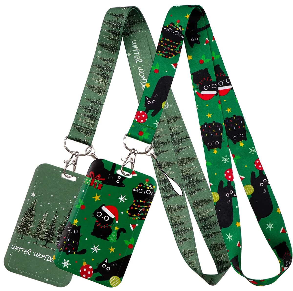 Porta credenziali per gatti dei cartoni animati Cordini per albero per chiave Tracolla per carta Badge Portachiavi da palestra Portachiavi Accessori Regalo di Natale