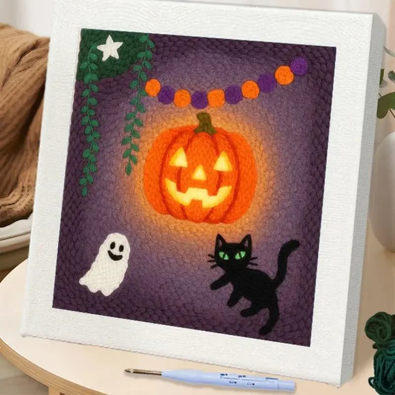 RUOPOTY Punch Needle Kits Gift Jack-O'-Lantern Hobby Kits Halloween Embroidery Kit Beginner Handiwork Art Embroidery Patterns