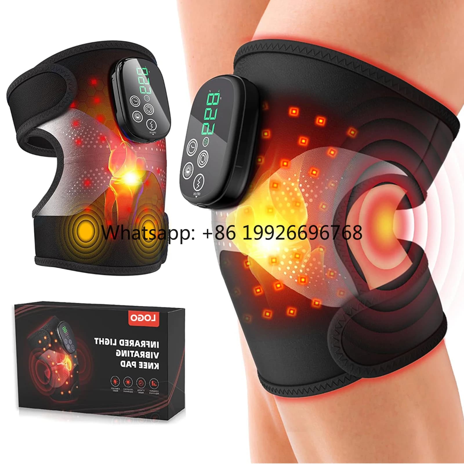 Dispositivo ricaricabile per terapia della luce vicino a infrarossi da 660 nm e 850 nm Ginocchiera per terapia della luce rossa con massaggiatore per ginocchio riscaldato e temporizzato