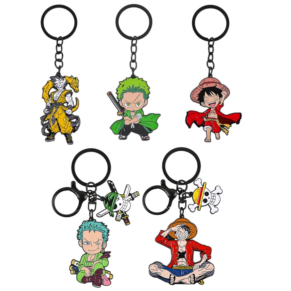 Set di Portachiavi Anime One Piece - Personaggi Cartoon di Monkey D. Luffy e Roronoa Zoro per Decorazione Zaino e Regali da Collezione
