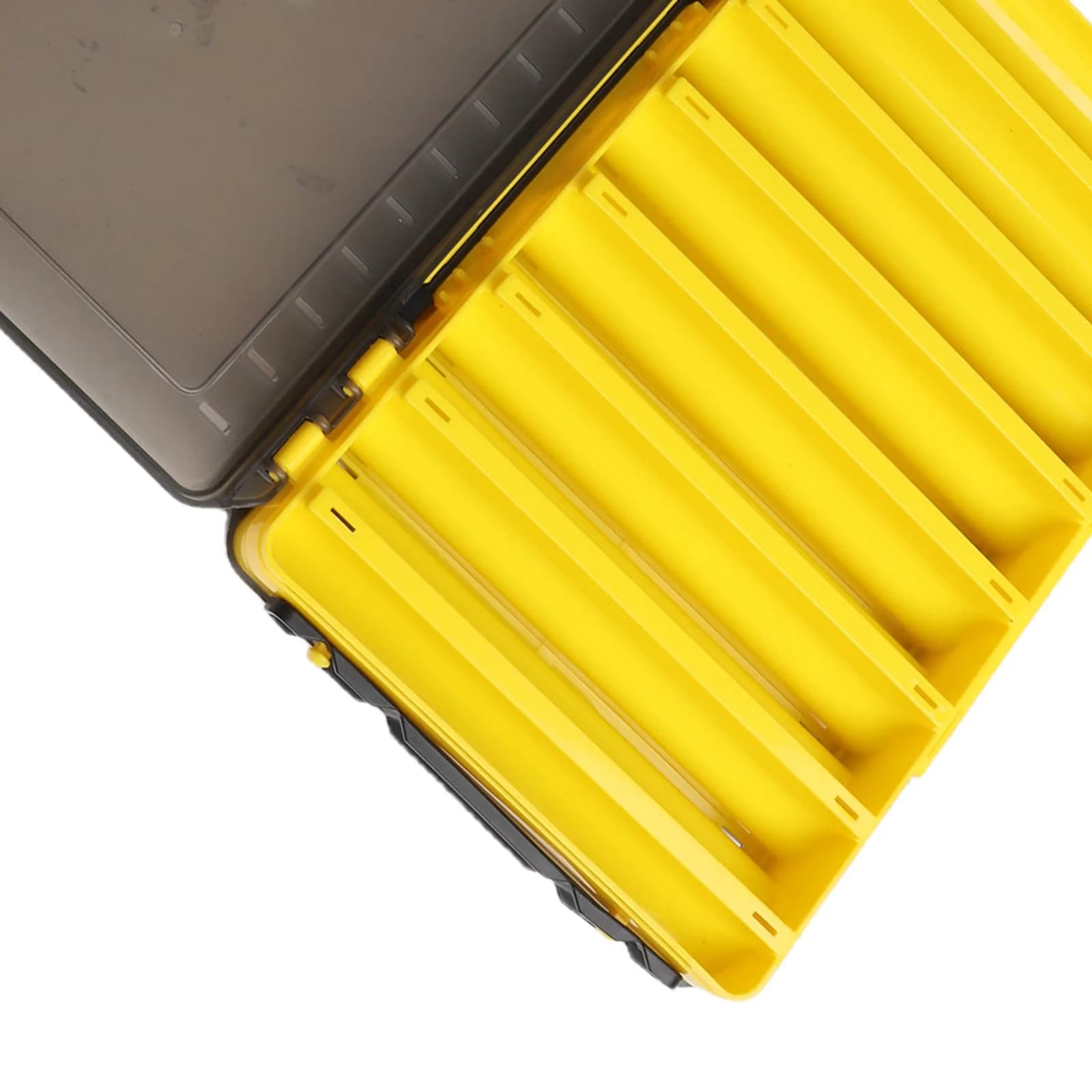Waterproof double face fishing bait box with secure locks and spacious compartments to store organized equipment and baits