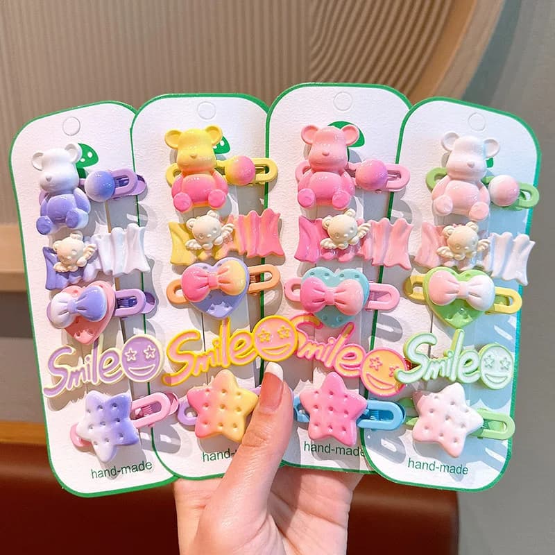 5 pz/set fermagli per capelli per bambini 3D Cartoon Bear forcine in metallo simpatici fiocchi color caramella Clip per bordi piccoli accessori per capelli per ragazze