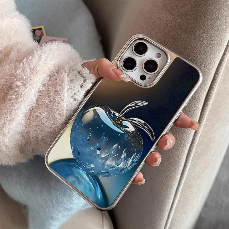 ins Blue crystal apple Silver Edge Frosted Phone Case Anti-drop FOR iPhone Case for 11/12/13/14/15/16/17 Pro MAX