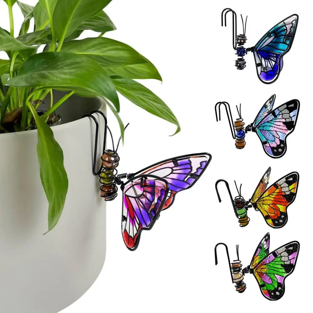 Flower Pot Decoration Pendant Butterfly Dragonfly Metal Green Edge Ornaments Potted Painted Plant Decoration