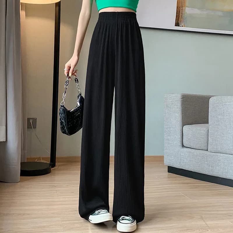 Pantaloni a gamba larga in seta di ghiaccio pantaloni da ciclomotore in Chiffon sottile estivo da donna pantaloni dritti larghi a vita alta pantaloni Casual Slim Street Fashion