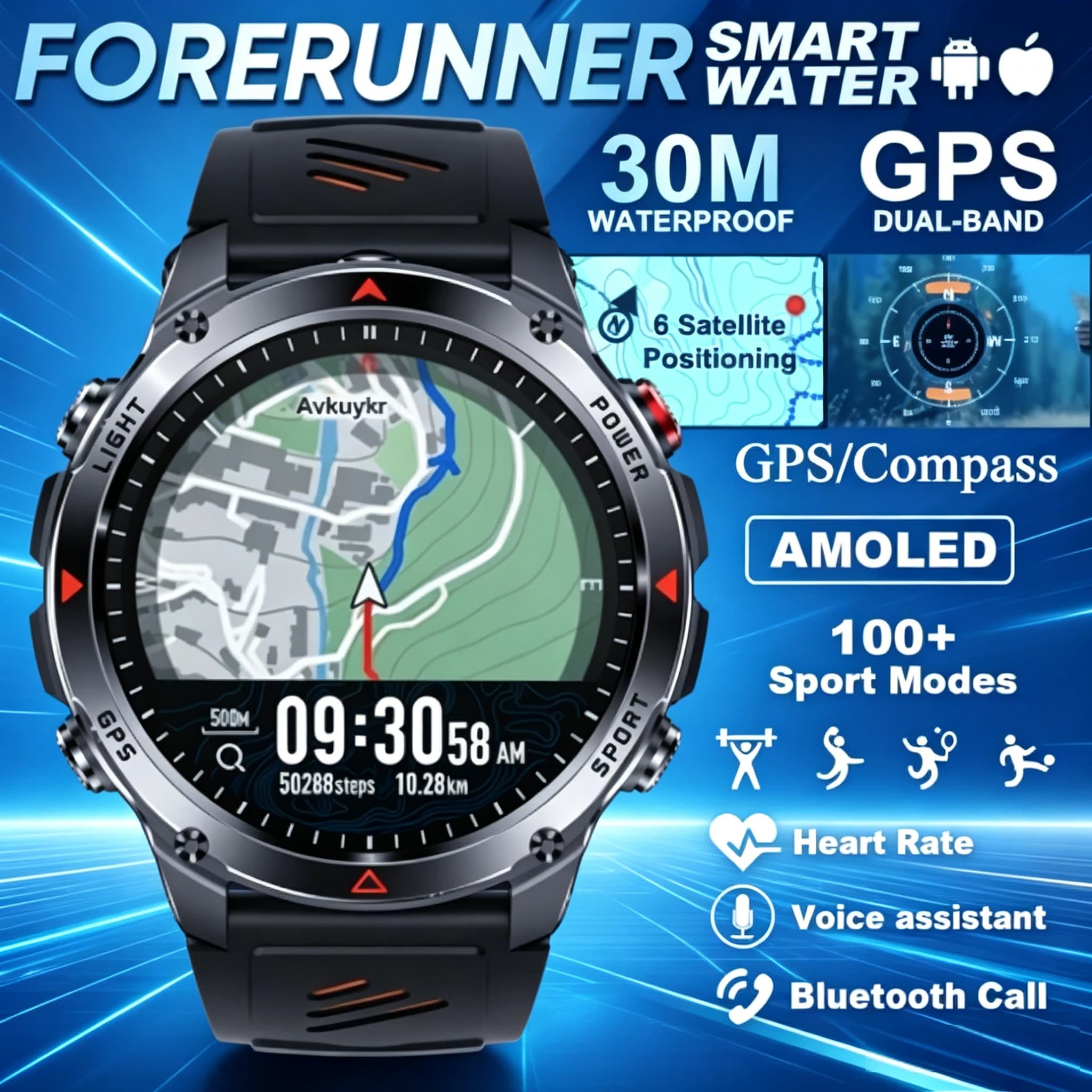 Smartwatch GPS Forerunner570 Resistente all'Acqua 3ATM Display AMOLED Sistema GNSS MULTI-BAND con Bussola Altimetro Torcia 26