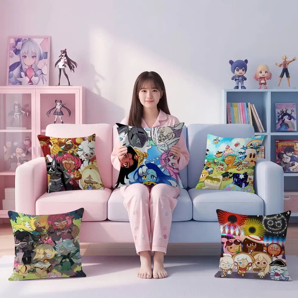 Cushion Cover Soft Decorative Square Cushion Covers 45x45cm Pillowcases For Sofa Couch Bedroom Funny Anime Cookie Run Kingdom