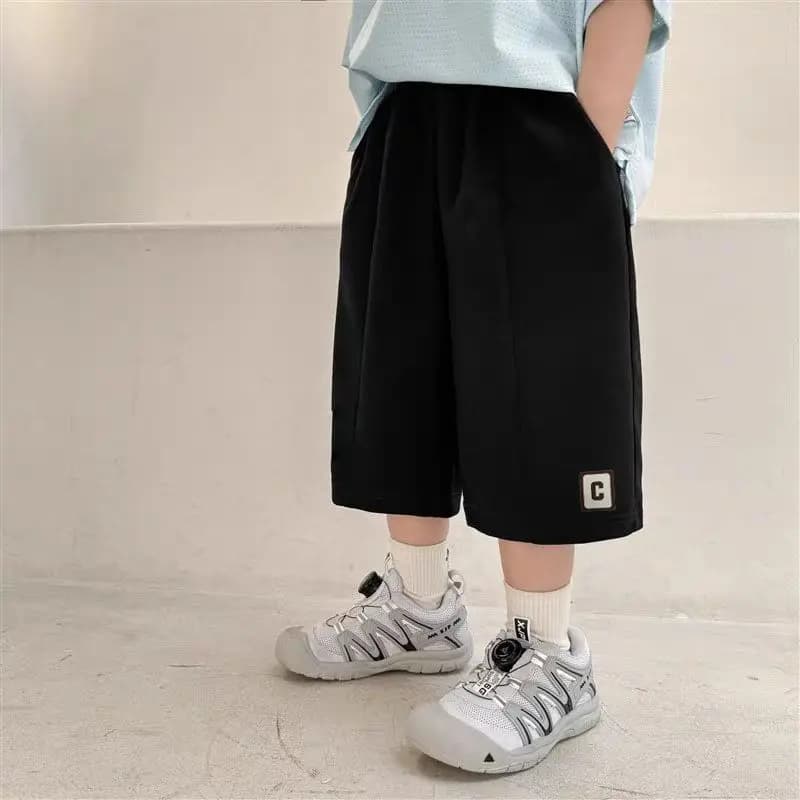 New 2026 Boys Shorts 7/5 Length Casual Sport Knitted Stretchy Loose Fit Summer Thin Pants