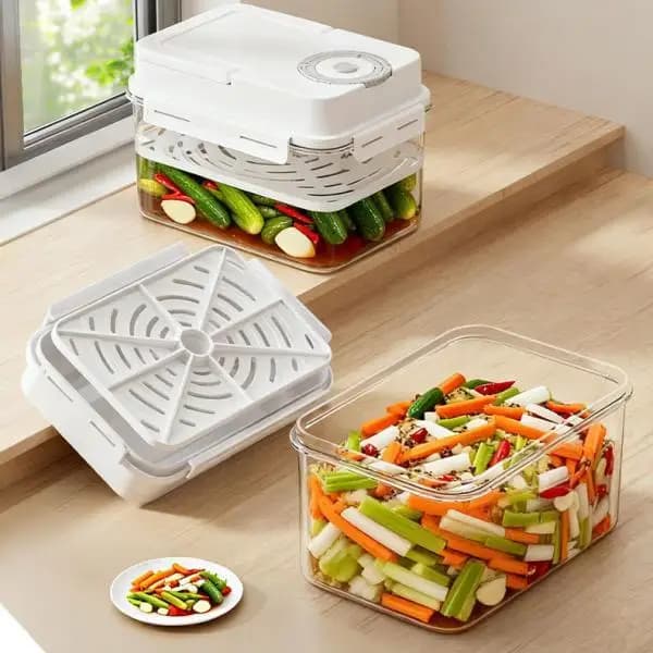 Contenitore per Kimchi con Coperchio Ermetico, Scatola per Conservazione di Cavolo Fermentato, Organizzatore per Dispensa e Piano di Lavoro