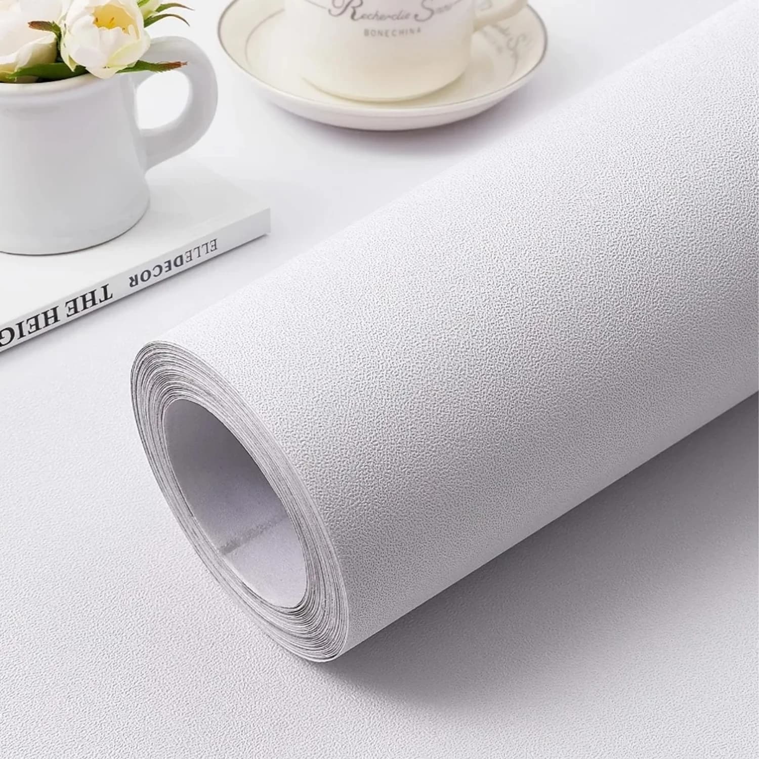 Carta da parati autoadesiva in vinile impermeabile bianco opaco largo 55 cm - Carta da contatto stacca e incolla per pareti, mobili, cucina Cabi