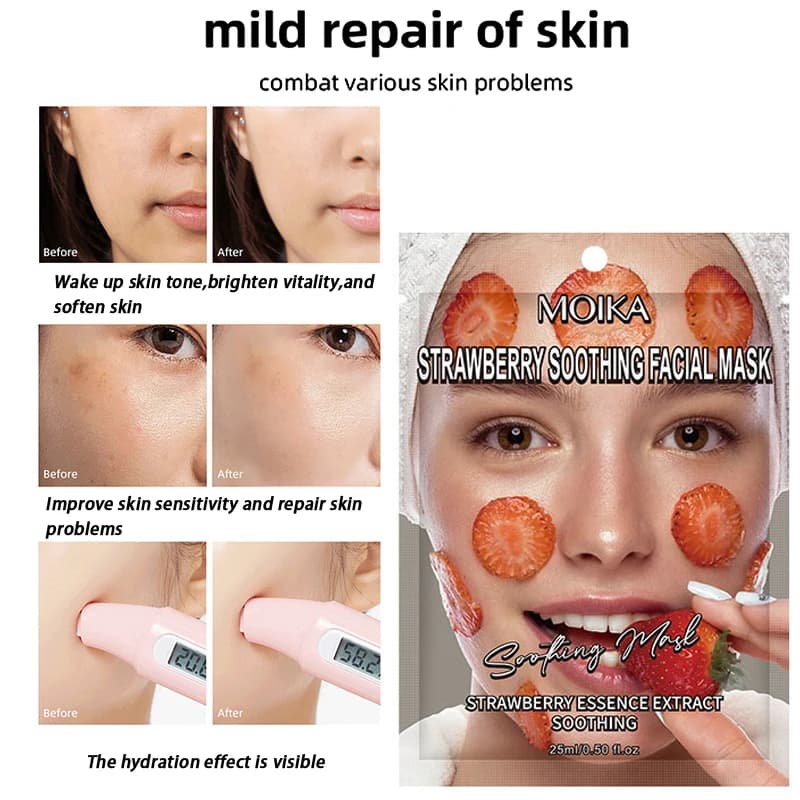 MOIKA 1/5/10/20 pezzi 25ml Maschera Viso Lenitiva alla Fragola Idratante Rassodante Cura della Pelle Maschera Lenitiva alla Fragola