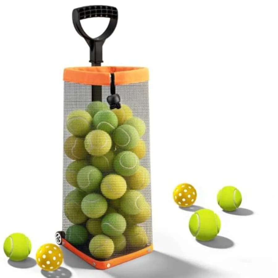 Raccoglipalline da tennis con ruote - Cesto raccoglipalline da pickleball e da tennis - Raccoglipalline da tennis regolabile