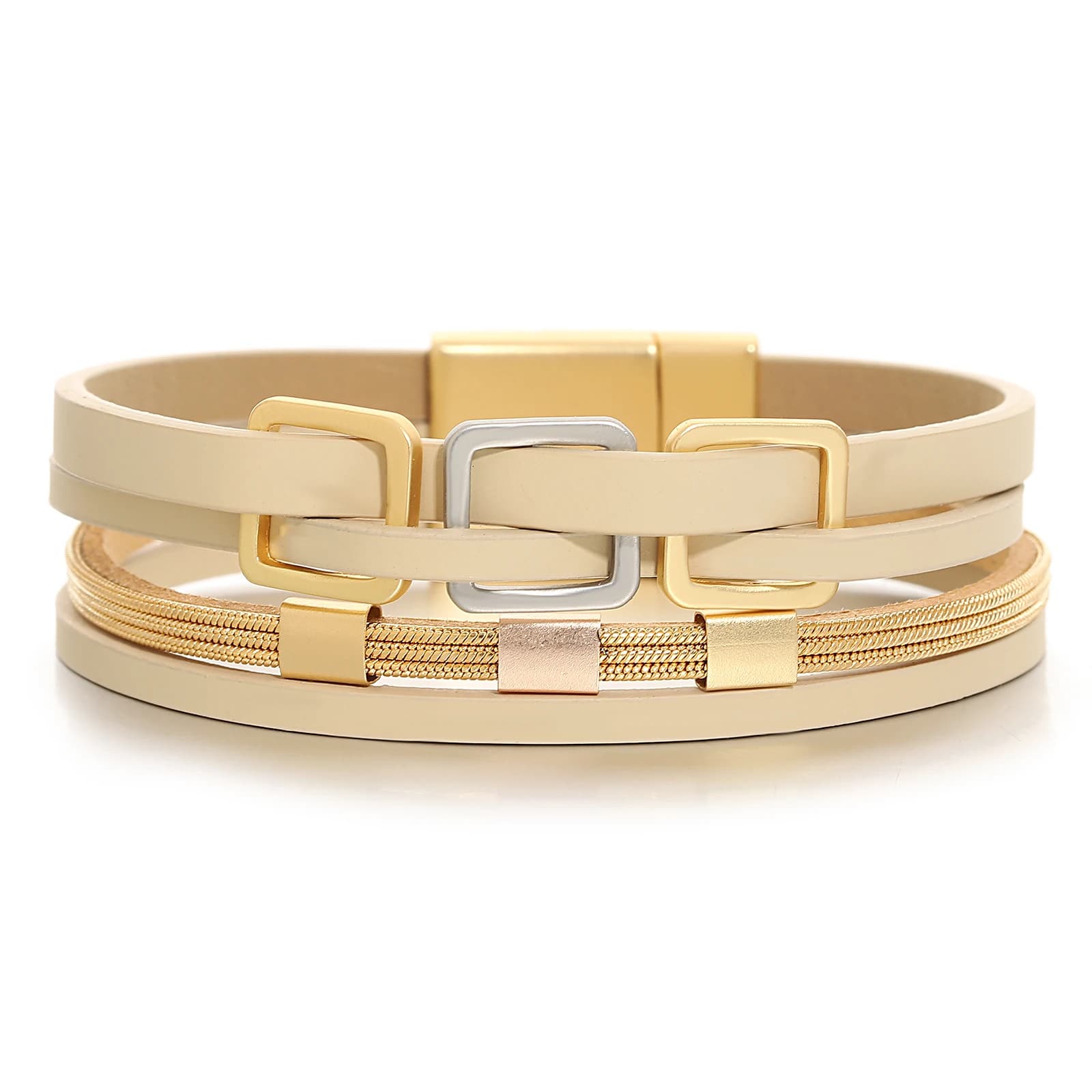 ALLYES Fashion Hollow Square Braided Leather Bracelet for Women Multilayer Wrap Bangle Bracelets Charm Jewelry