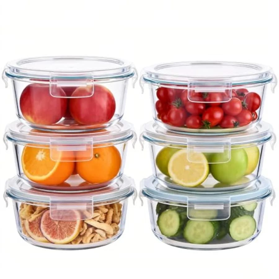 Set di 8 Contenitori in Vetro Rotondi con Coperchi Ermetici, Contenitori in Vetro da 4 Tazze per Conservazione Alimenti, Contenitori per Preparazione Pasti, per Zuppe e Avanzi, Adatti al Microonde