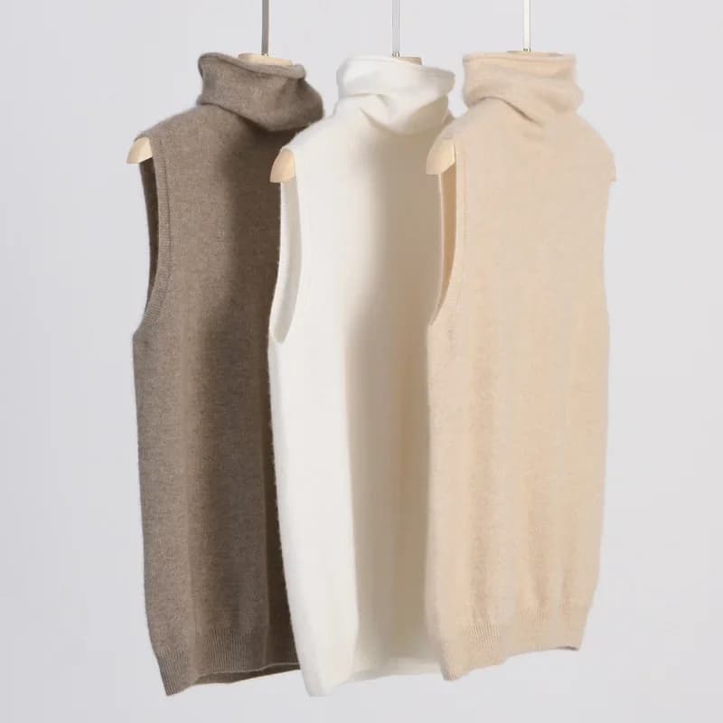 Elegante Maglione Senza Maniche da Donna in 100% Lana Stile Britannico, Gilet Lavorato a Maglia Morbido e Caldo, Collezione Autunno 2026
