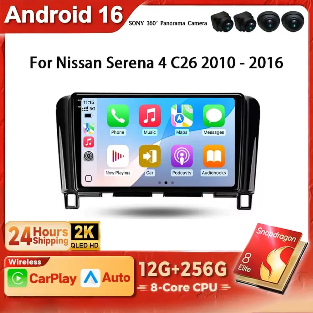 Android 16 2K QLED Car Radio Autoradio for Nissan Serena C26 2010-2016 Wireless Carplay Screen Auto Stereo GPS Navi FM RDS BT 4G