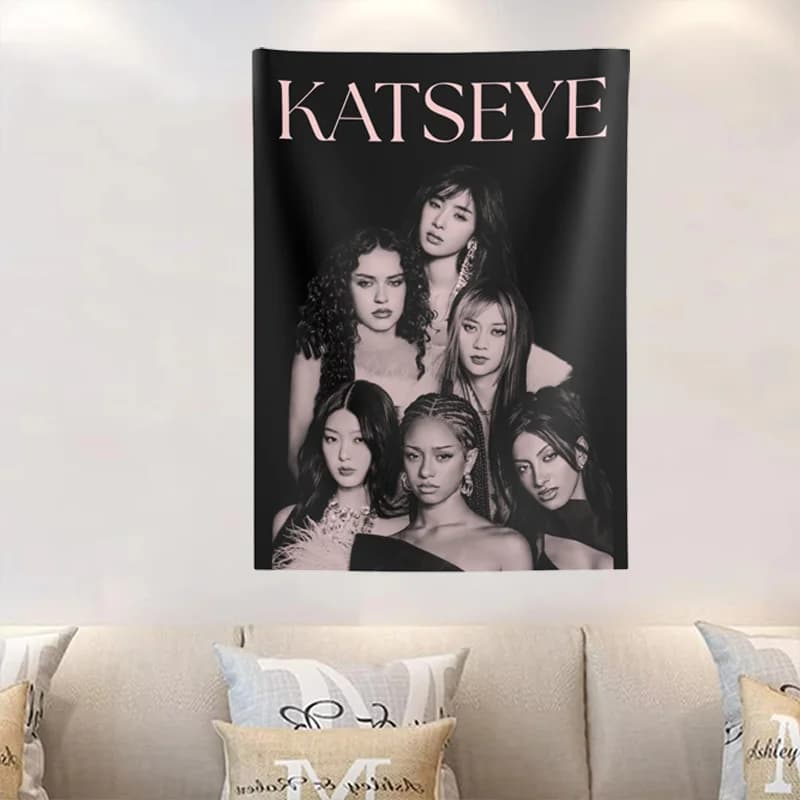 1PC Katseye Poster Wall Decoration Tapestry KPOP Fan Gift University Dormitory Bedroom Wall Decoration Durable Banner