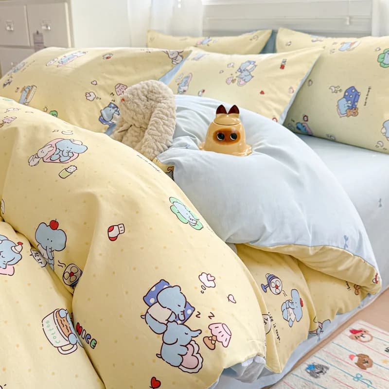 Set of cute bunny bed linen and stars 4 pieces 100% cotton children's bedspread for girls' room furniture and sleeping bag