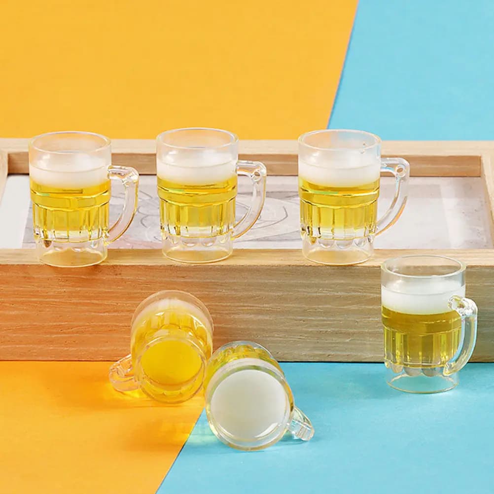 Set di 12 Mini Birrerie Realistiche in Resina, Tazze di Birra in Miniatura per Kit Casa delle Bambole, Decorazione Micro Paesaggio, Accessori Fai-da-Te per Scene in Miniatura