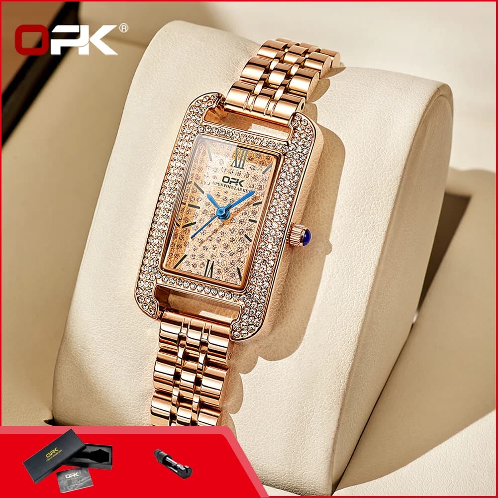 OPK 8617 Women’s Wristwatch Luxury Diamond Bezel Stainless Steel Roman Dial Waterproof Ladies Dress Quartz Watch Elegant