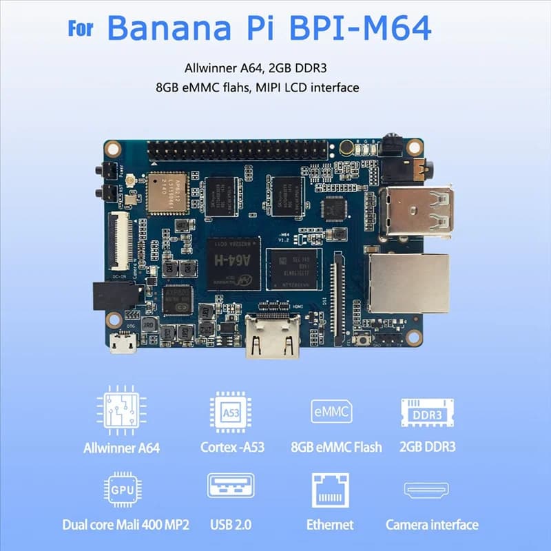 Squisito-Per Banana Pi BPI-M64 Scheda di Sviluppo + Dissipatore di Calore A64 2GB DDR3 8G EMMC 1000Mbps Wifi + BT Supporto Per Linux Raspberry Pi